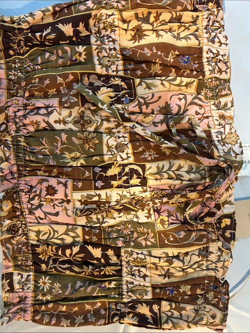 ACOA Floral Smocked Tube Top in Brown/Pink - Picture 4 of 7